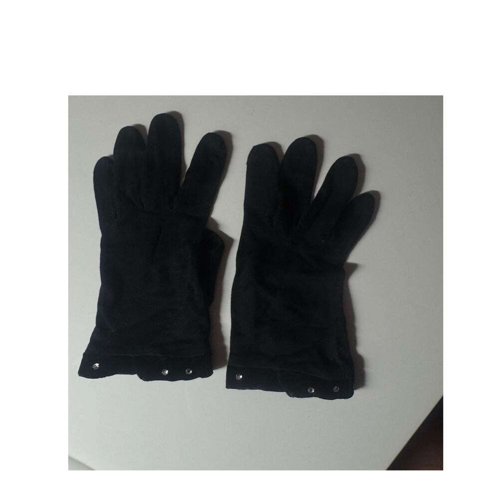 Vintage Black Dress Gloves Rayon Rhinestone Detail at Wrist Size 8 1/2